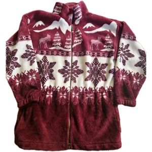 Cabela's Women's Full Zip Fleece Jacket Fair Isles Nordic Moose Snowflake Small
